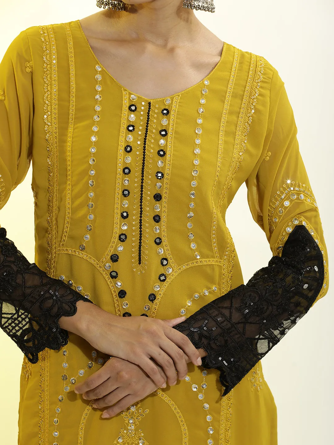 Heavy Embroidered Georgette Festive Kurta Set With Dupatta