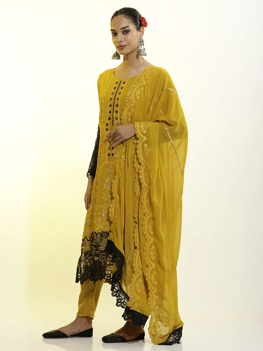 Heavy Embroidered Georgette Festive Kurta Set With Dupatta