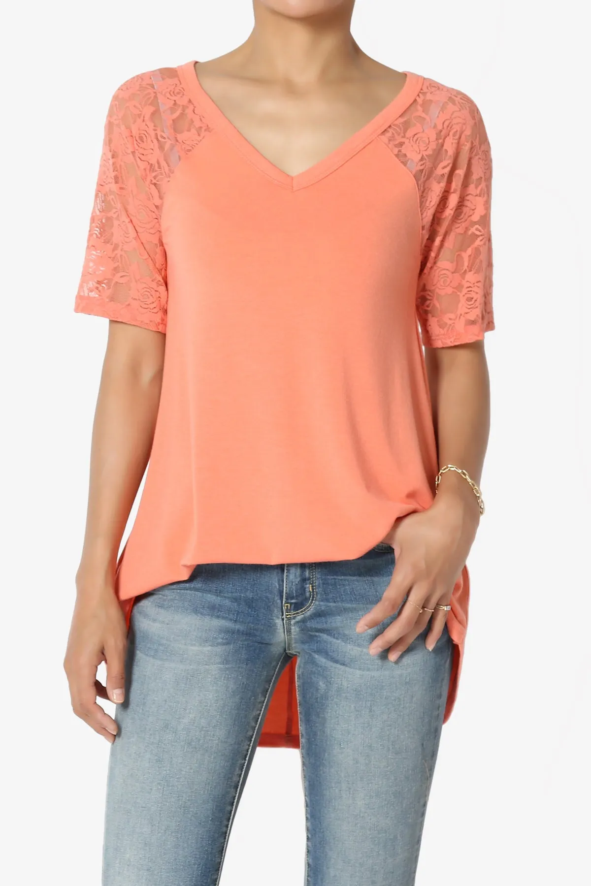 Helisa Lace Sleeve Jersey Top