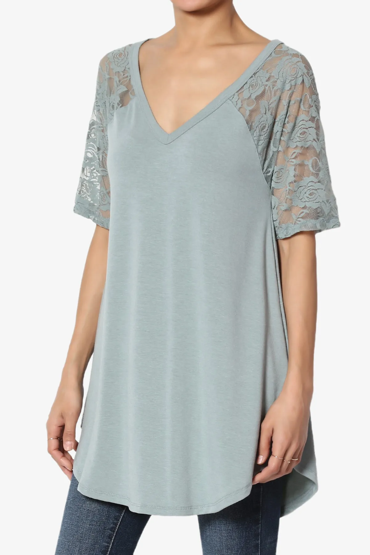 Helisa Lace Sleeve Jersey Top