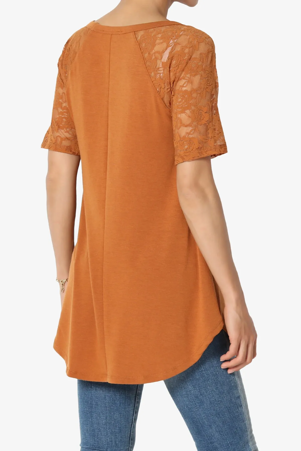Helisa Lace Sleeve Jersey Top