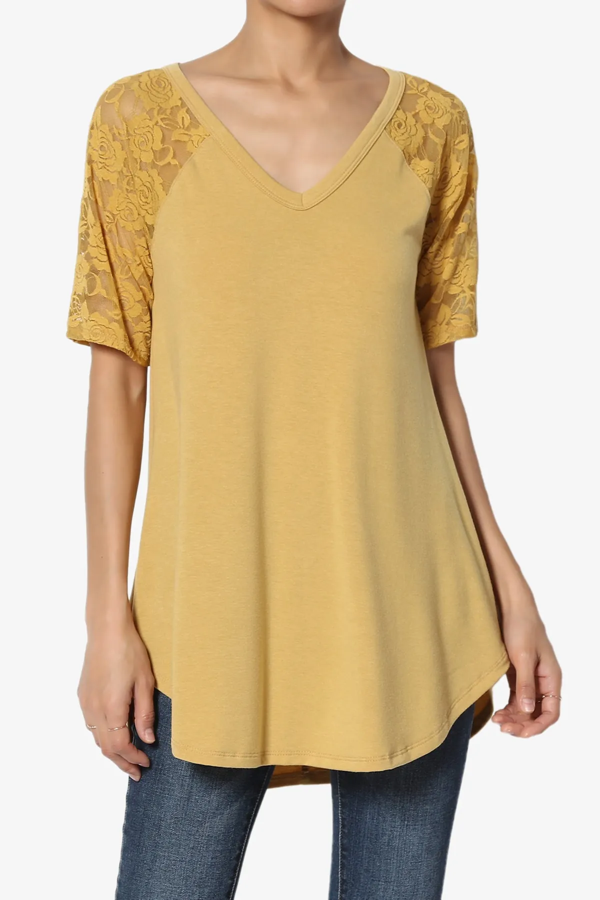 Helisa Lace Sleeve Jersey Top