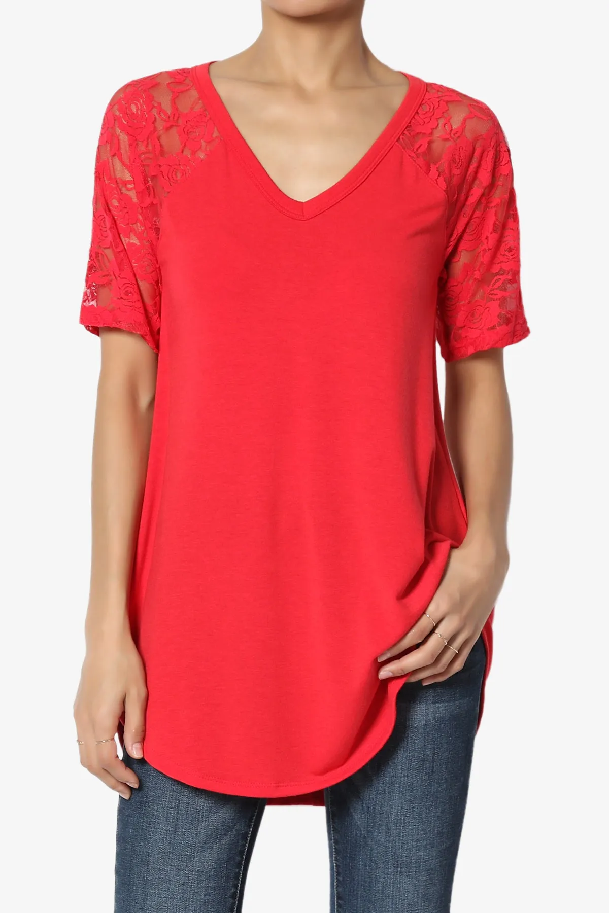 Helisa Lace Sleeve Jersey Top