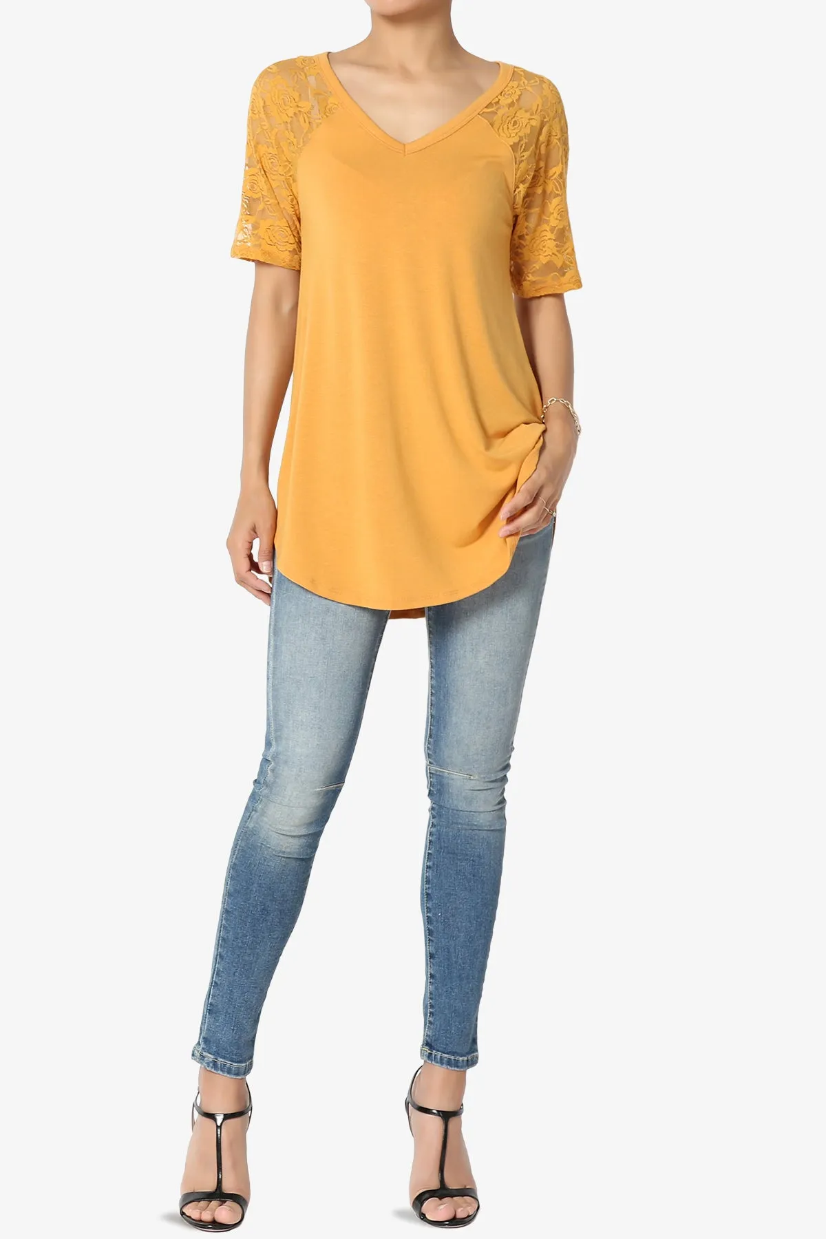 Helisa Lace Sleeve Jersey Top