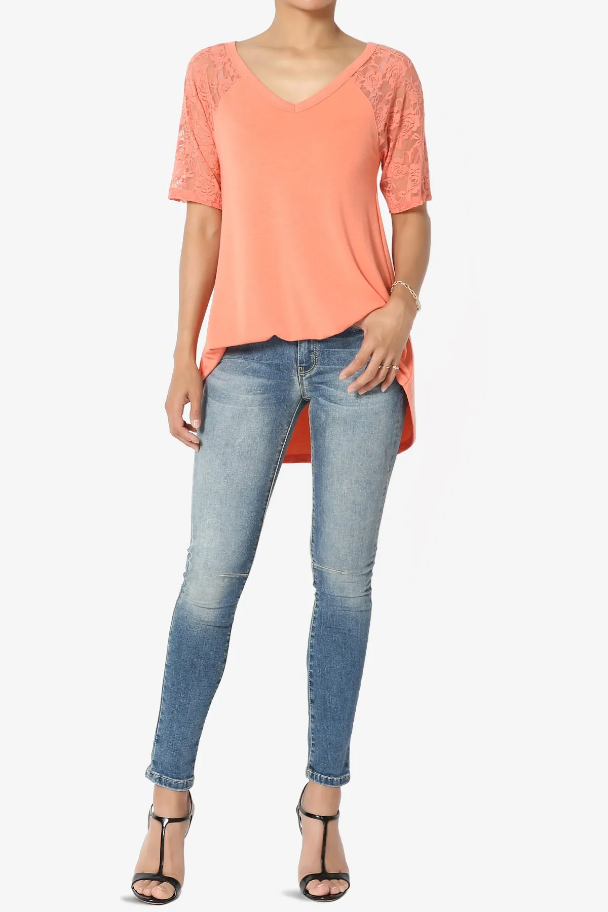 Helisa Lace Sleeve Jersey Top