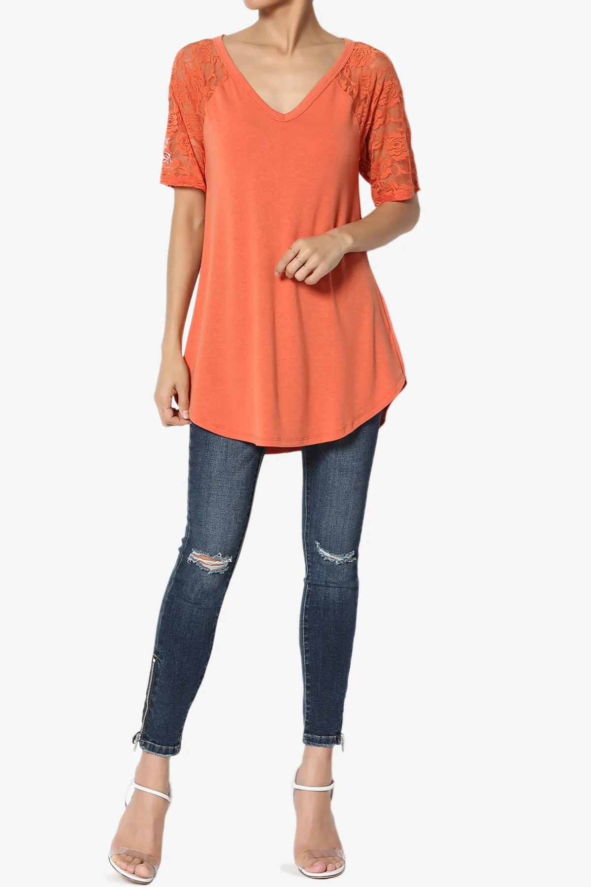Helisa Lace Sleeve Jersey Top