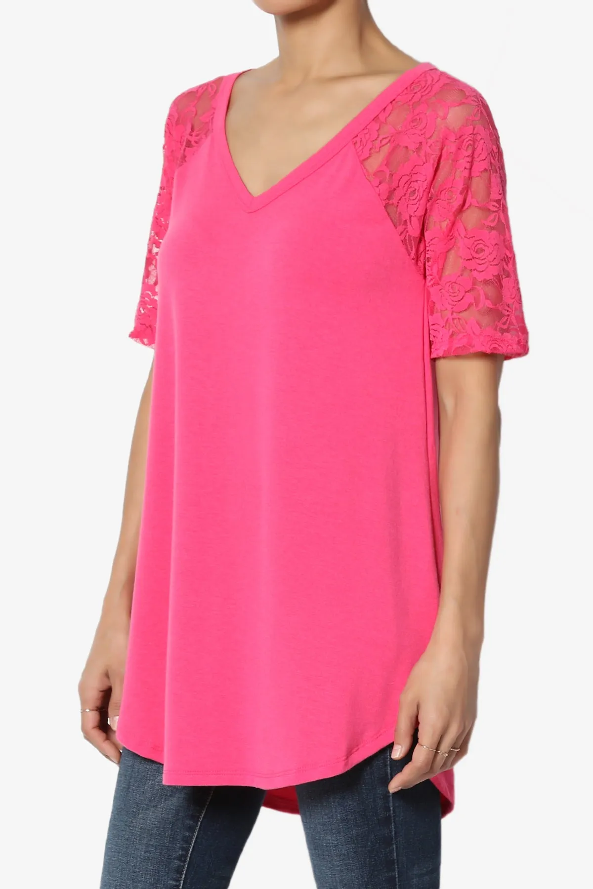 Helisa Lace Sleeve Jersey Top