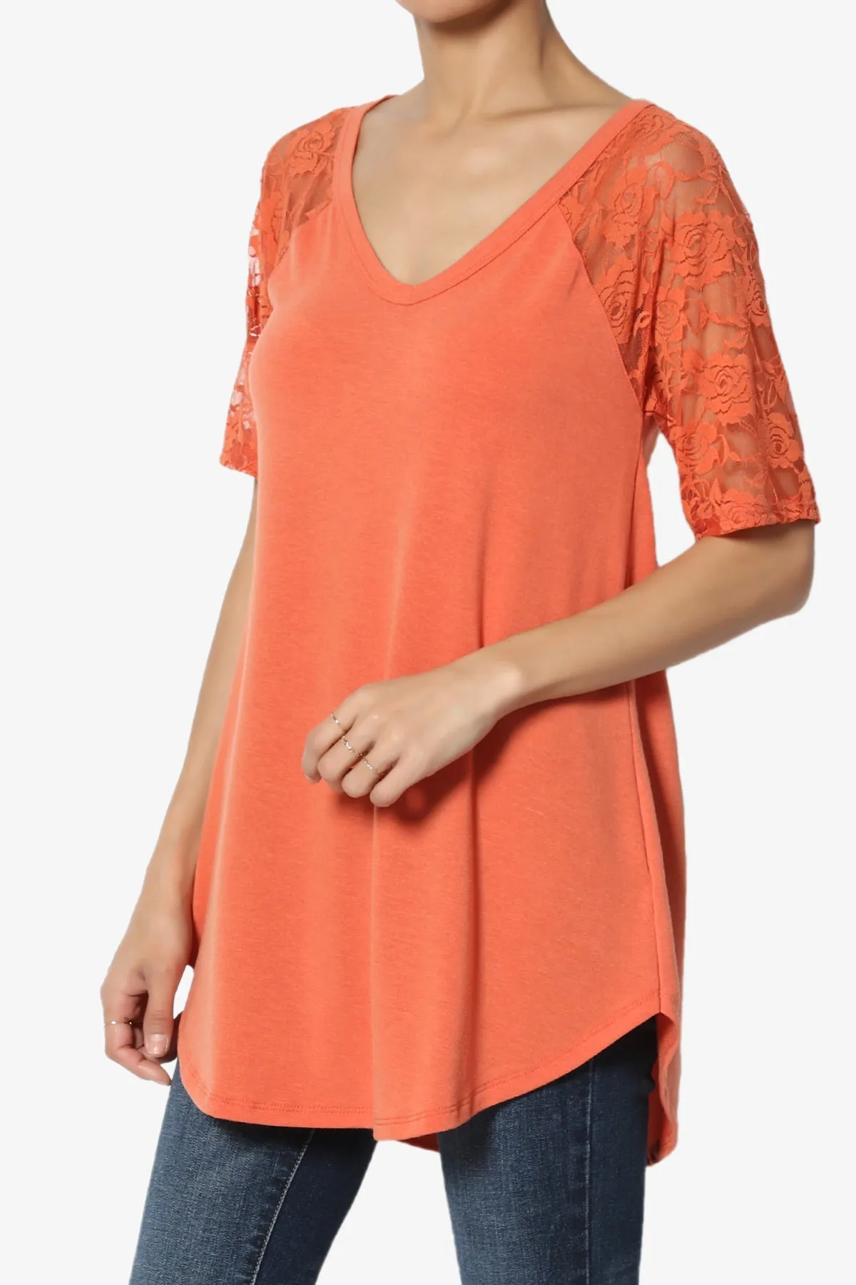 Helisa Lace Sleeve Jersey Top
