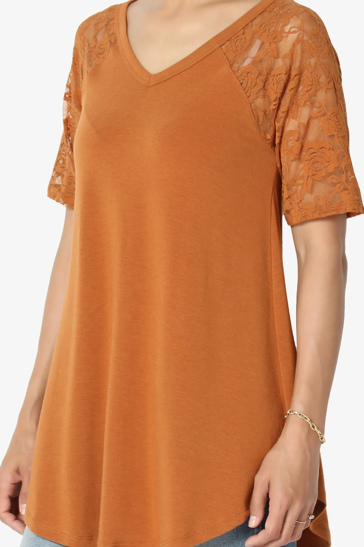 Helisa Lace Sleeve Jersey Top
