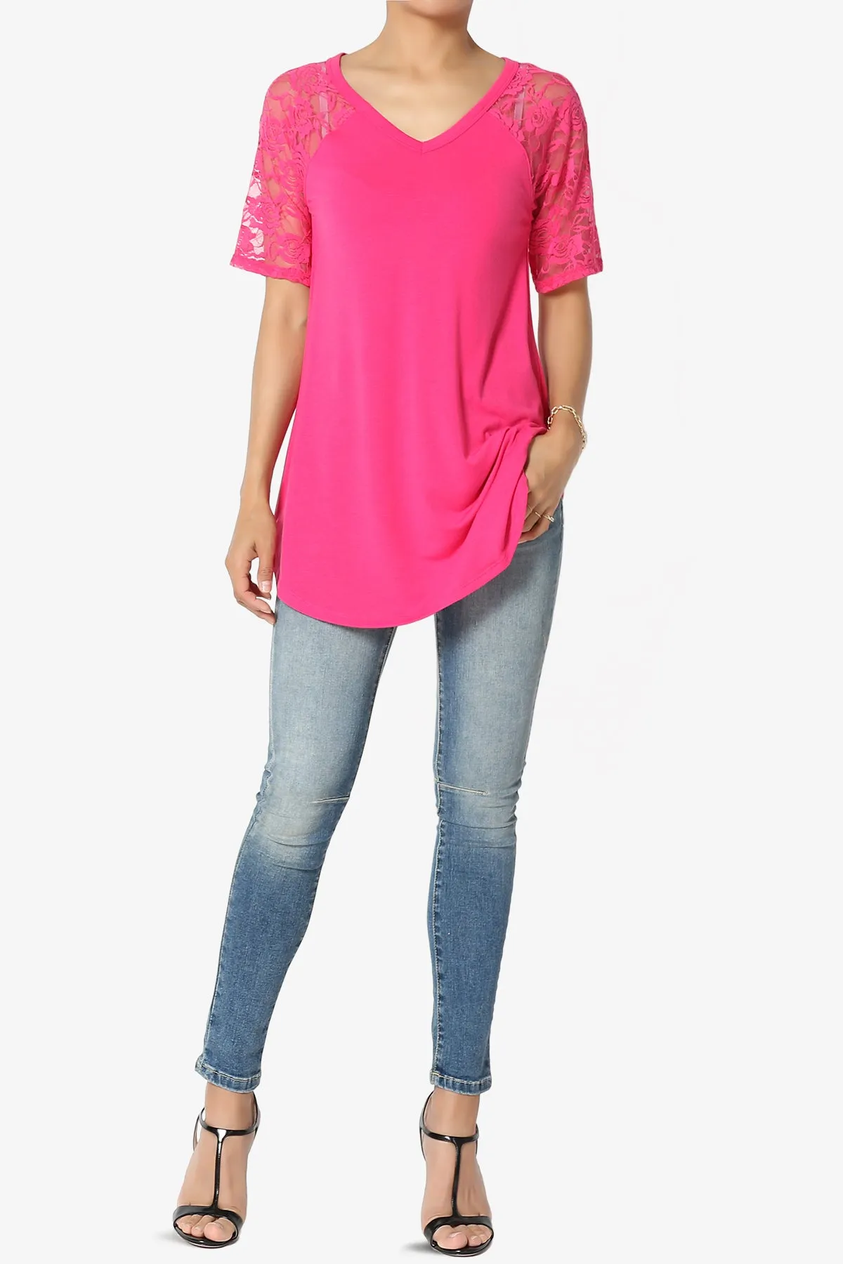 Helisa Lace Sleeve Jersey Top