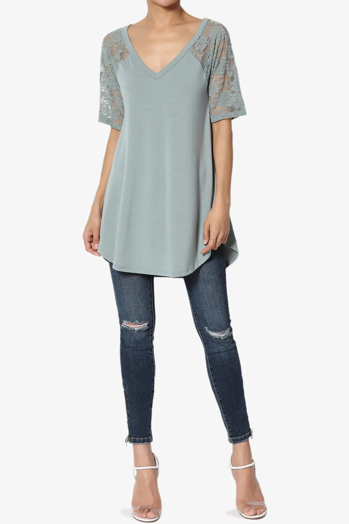 Helisa Lace Sleeve Jersey Top