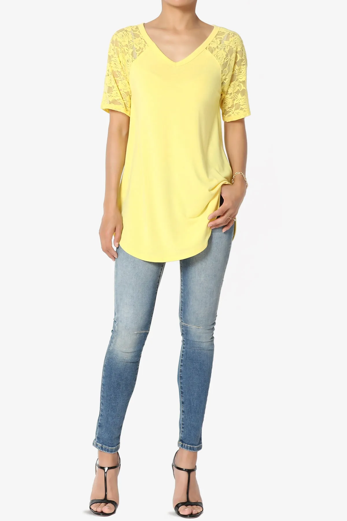 Helisa Lace Sleeve Jersey Top