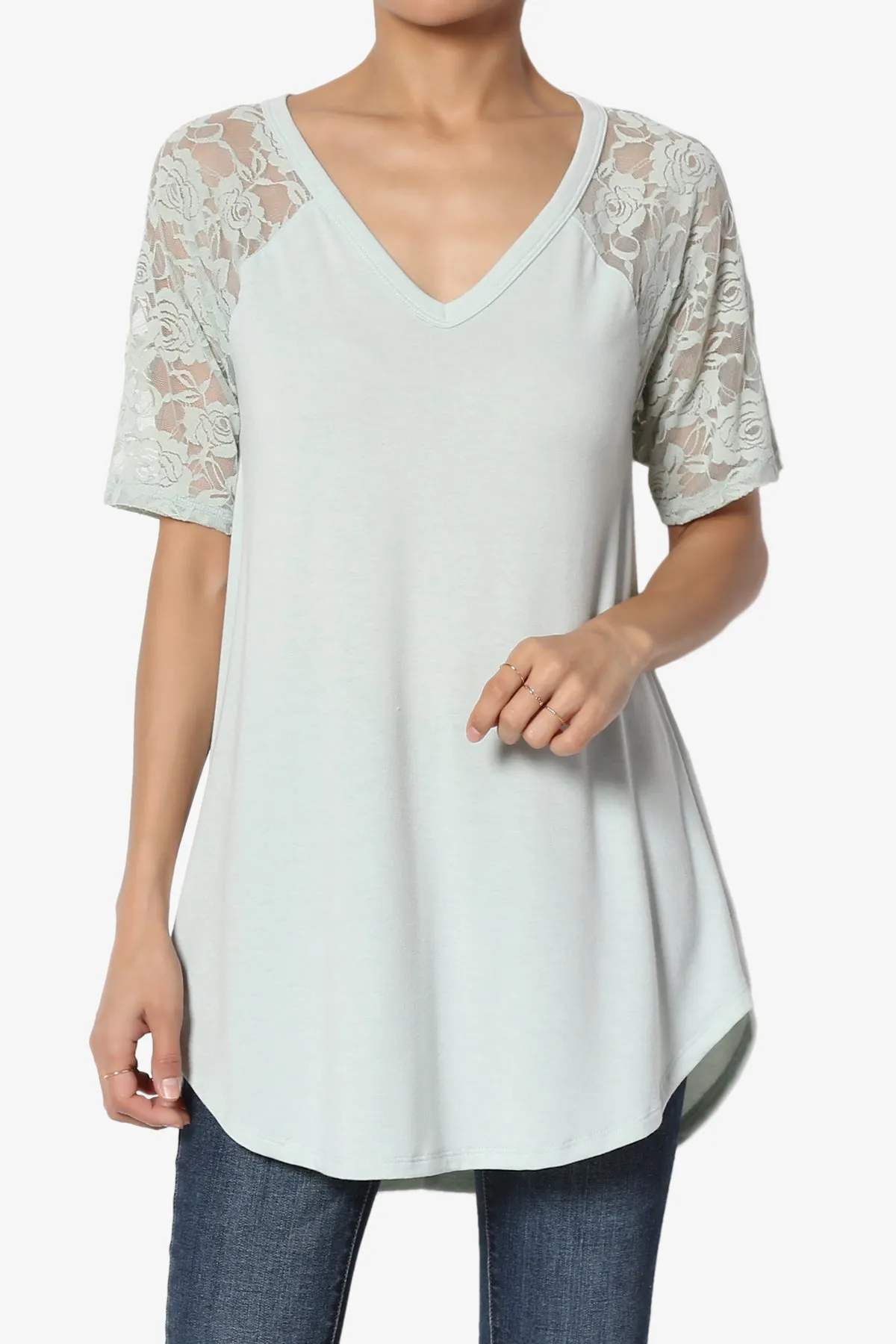 Helisa Lace Sleeve Jersey Top
