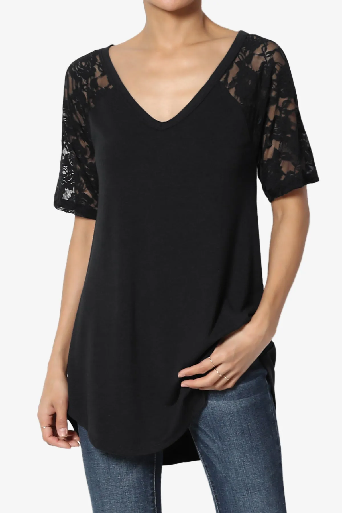 Helisa Lace Sleeve Jersey Top