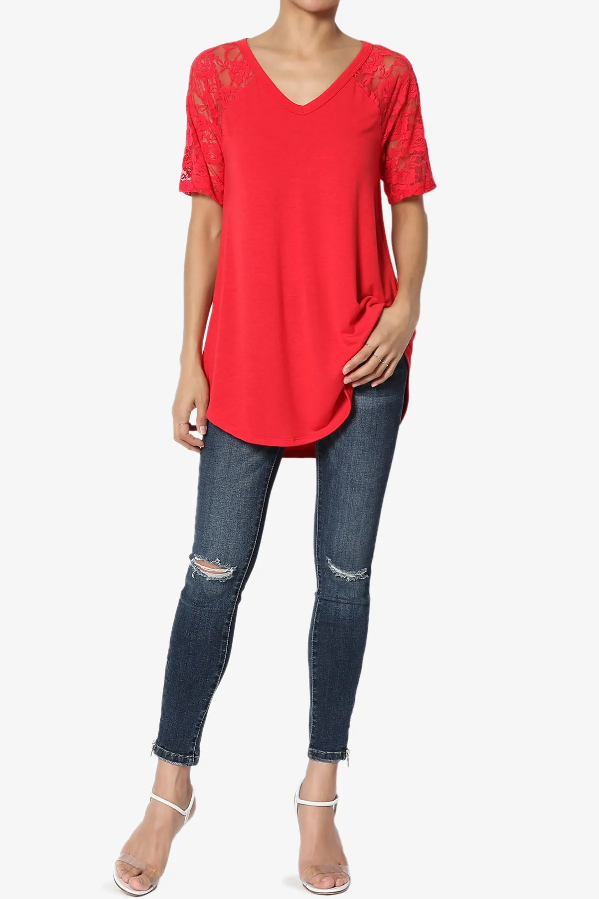 Helisa Lace Sleeve Jersey Top