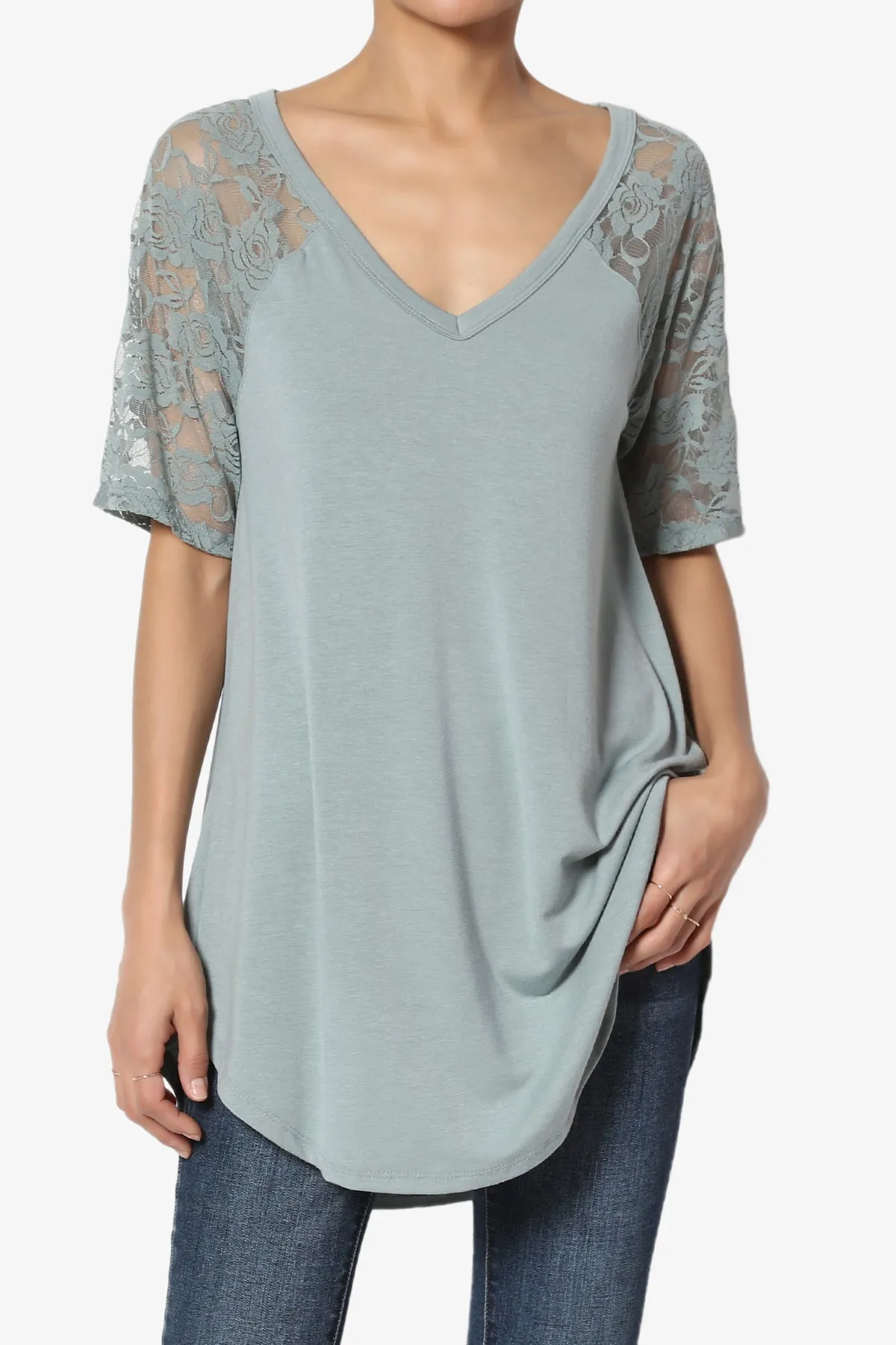 Helisa Lace Sleeve Jersey Top