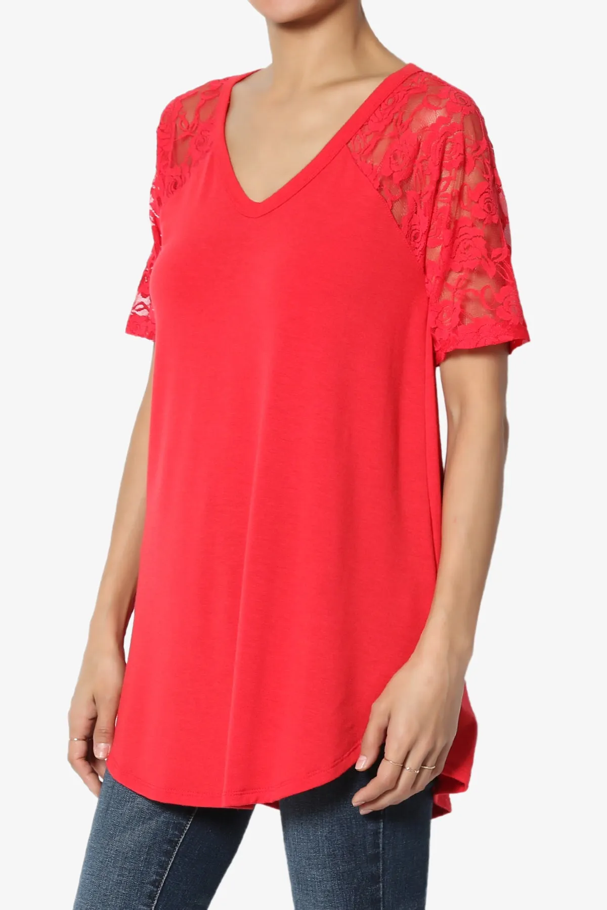 Helisa Lace Sleeve Jersey Top