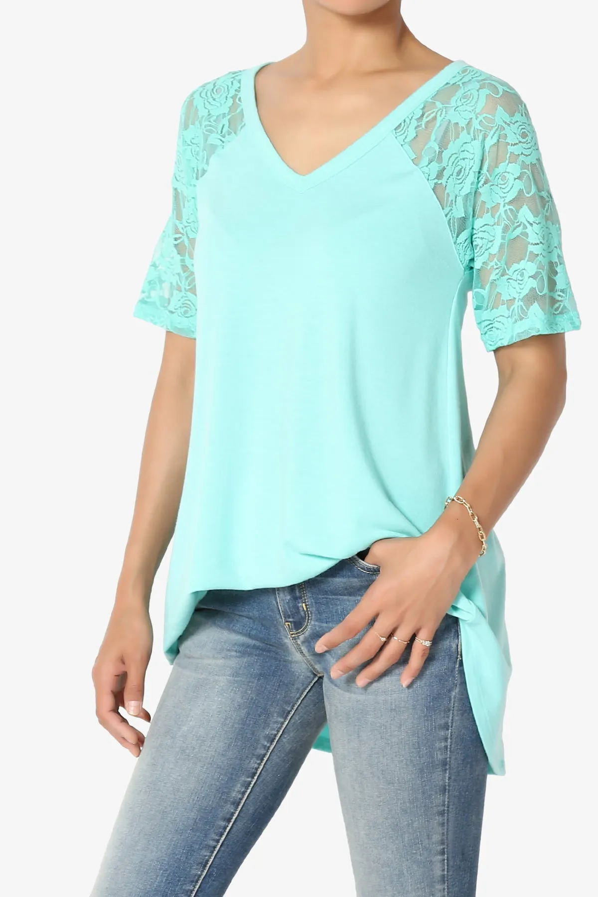 Helisa Lace Sleeve Jersey Top
