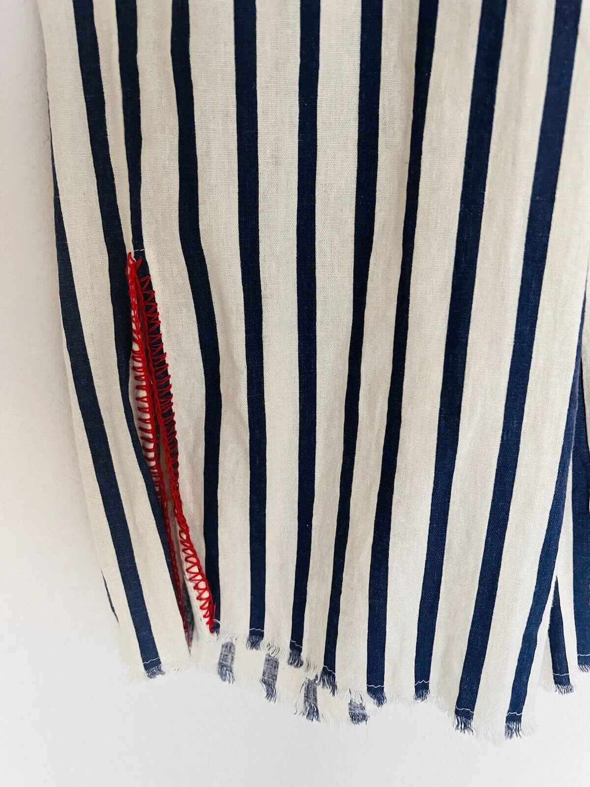 INDIGO REIN Capri Pull-up Pants Sz L Linen Wide Leg HiRise Hipster Striped Relax