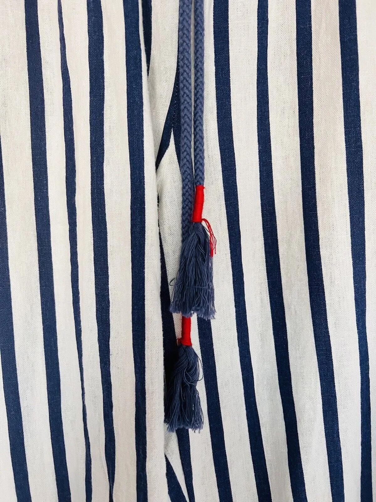 INDIGO REIN Capri Pull-up Pants Sz L Linen Wide Leg HiRise Hipster Striped Relax