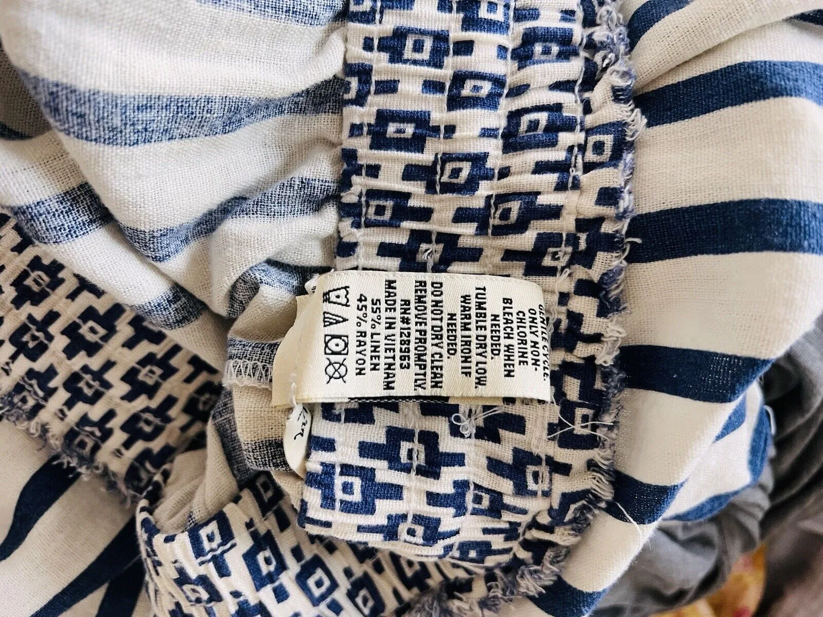 INDIGO REIN Capri Pull-up Pants Sz L Linen Wide Leg HiRise Hipster Striped Relax