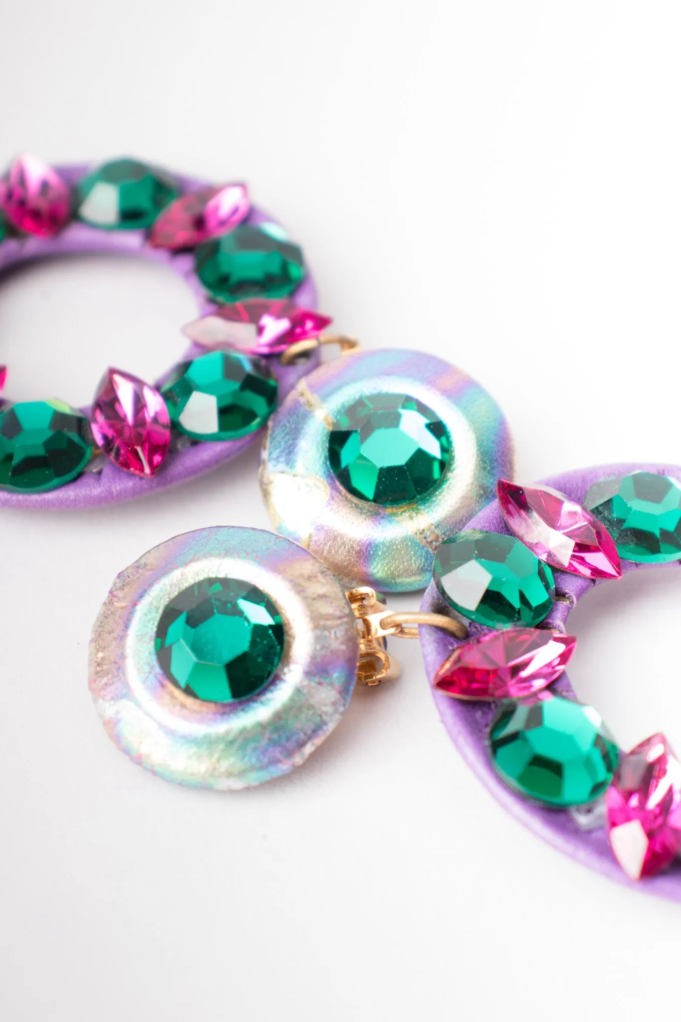 Jeweled Leather Hoop Earrings