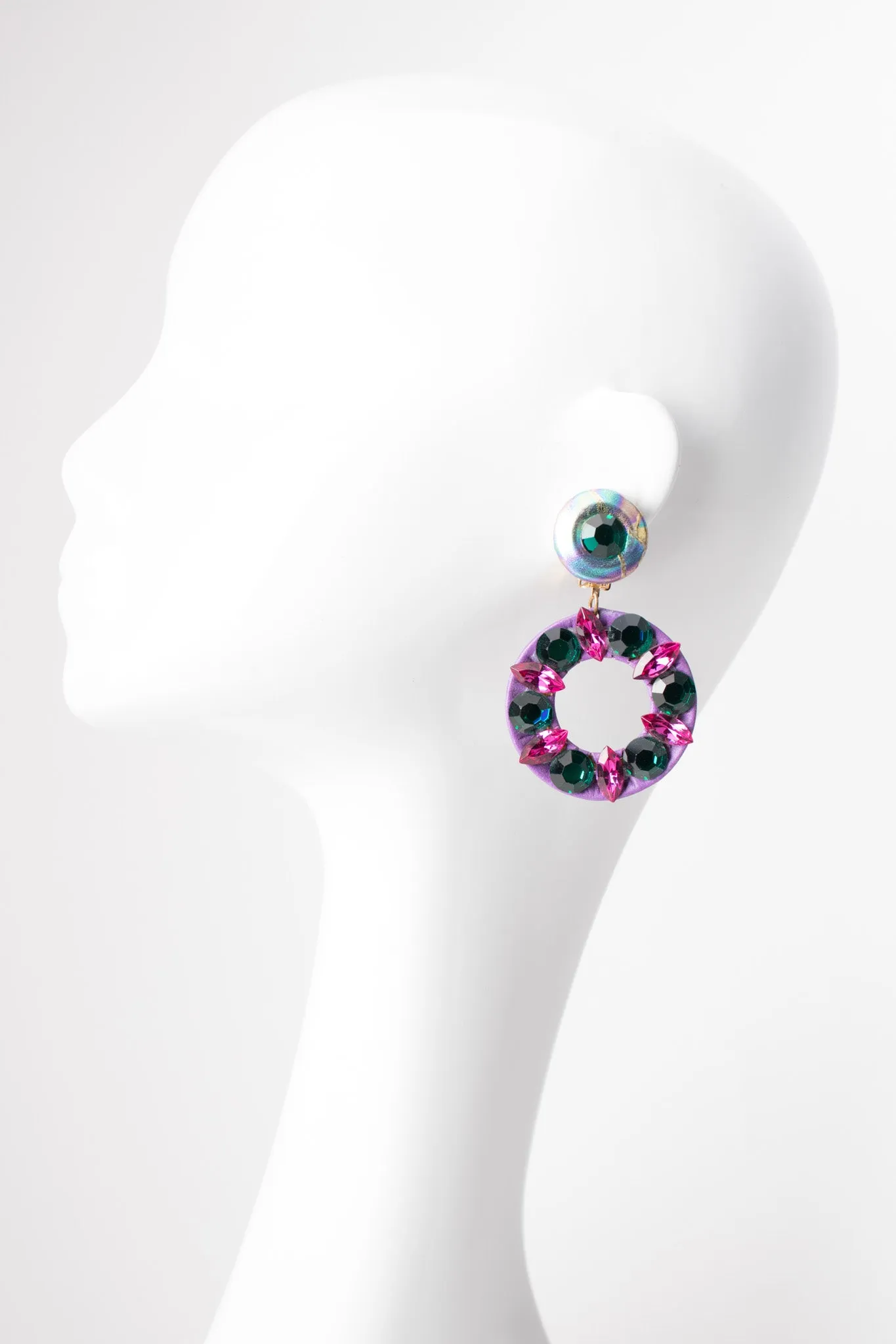 Jeweled Leather Hoop Earrings