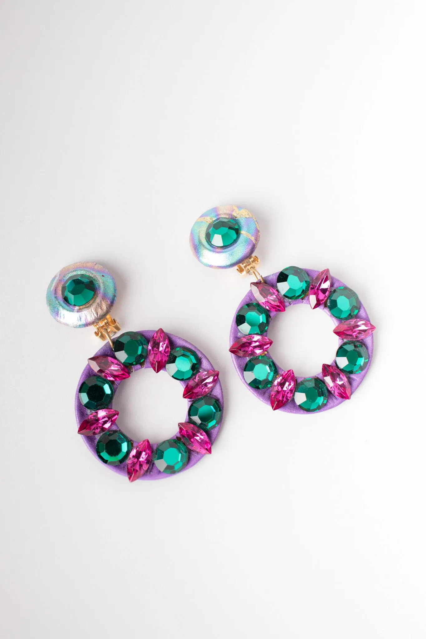 Jeweled Leather Hoop Earrings