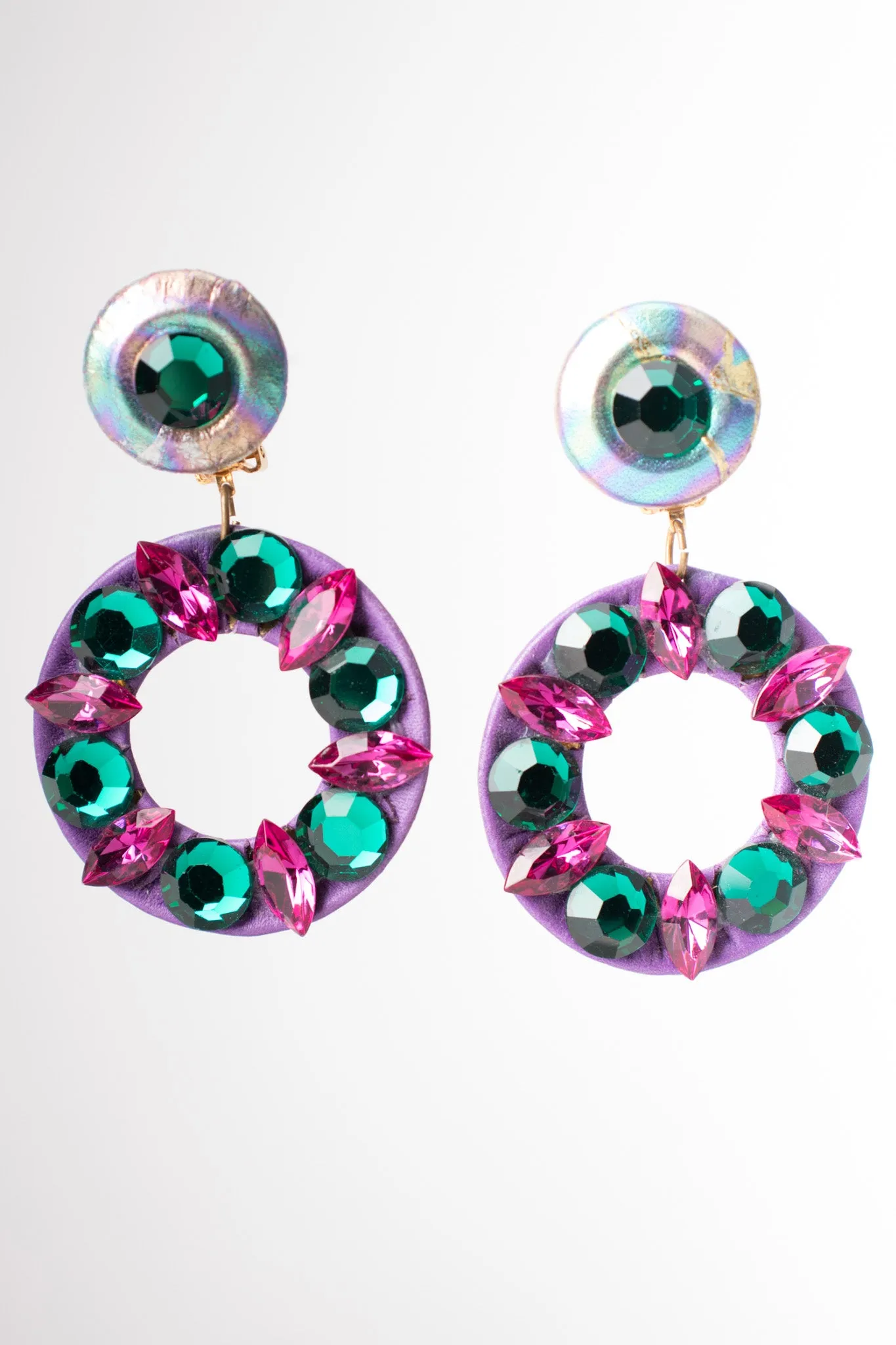 Jeweled Leather Hoop Earrings