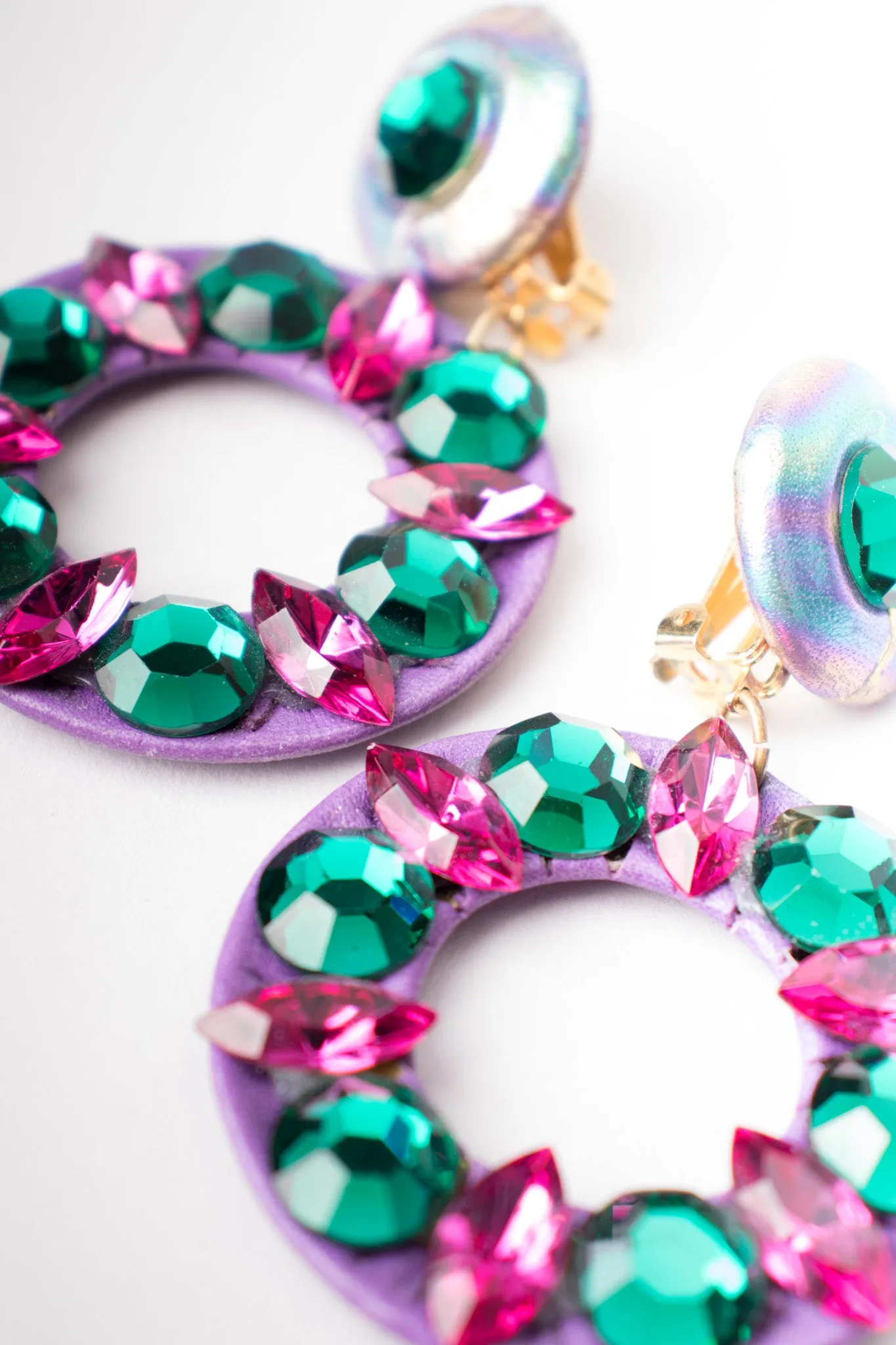 Jeweled Leather Hoop Earrings
