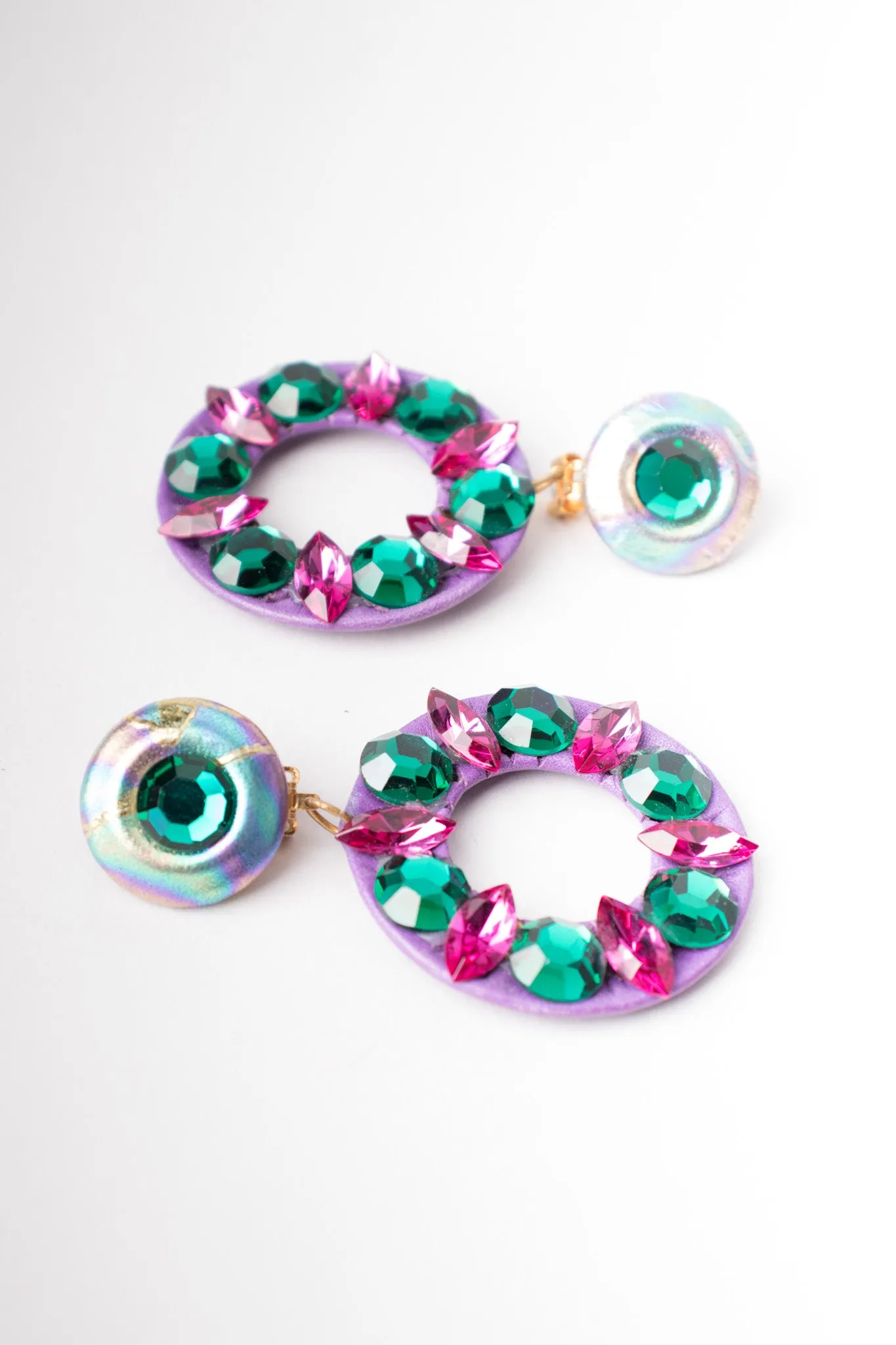 Jeweled Leather Hoop Earrings