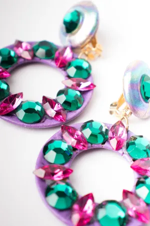 Jeweled Leather Hoop Earrings
