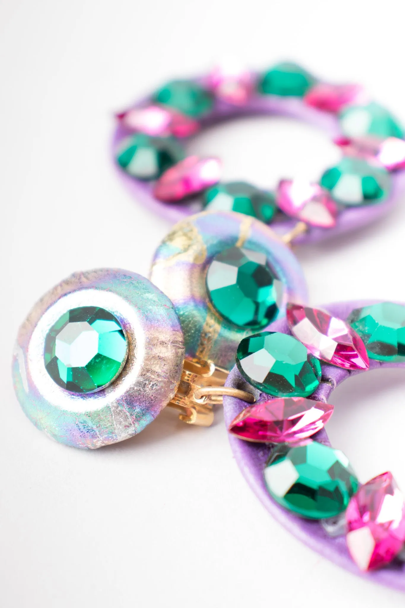Jeweled Leather Hoop Earrings