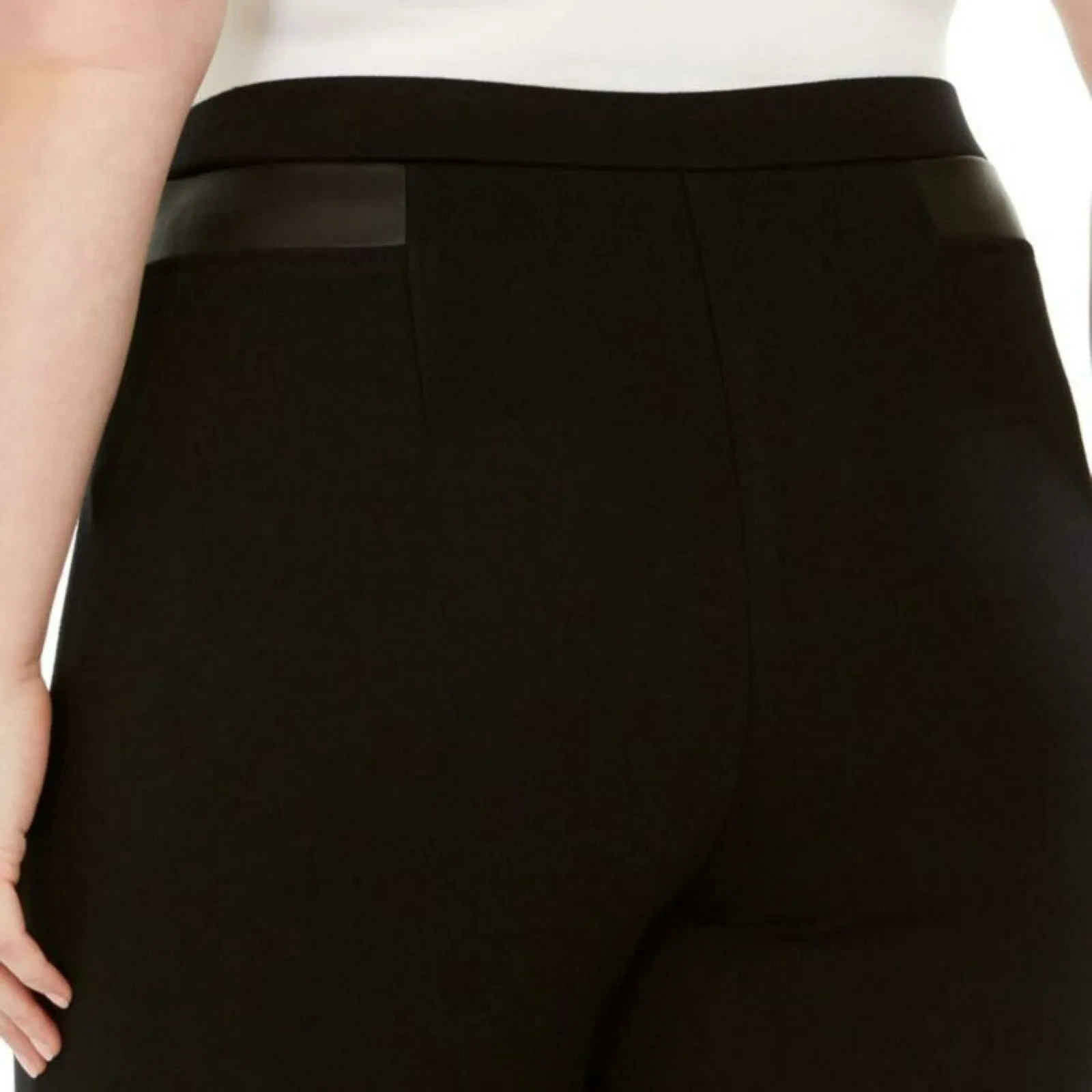 JM Collection Woimen's Plus Size Faux Leather Trim Ponte Pants
