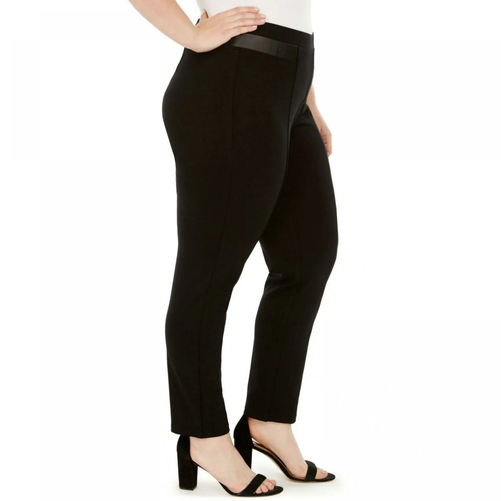 JM Collection Woimen's Plus Size Faux Leather Trim Ponte Pants