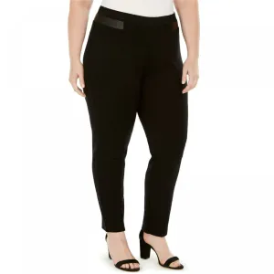 JM Collection Woimen's Plus Size Faux Leather Trim Ponte Pants
