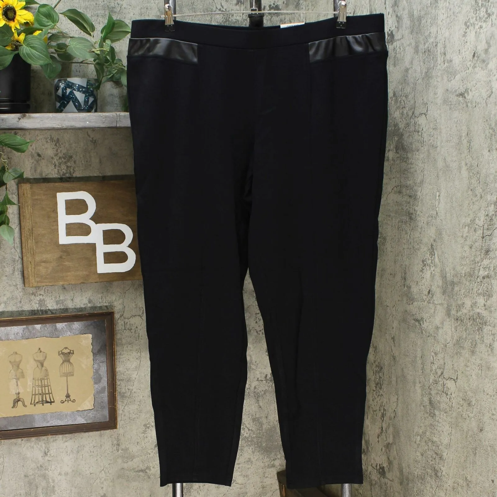 JM Collection Woimen's Plus Size Faux Leather Trim Ponte Pants