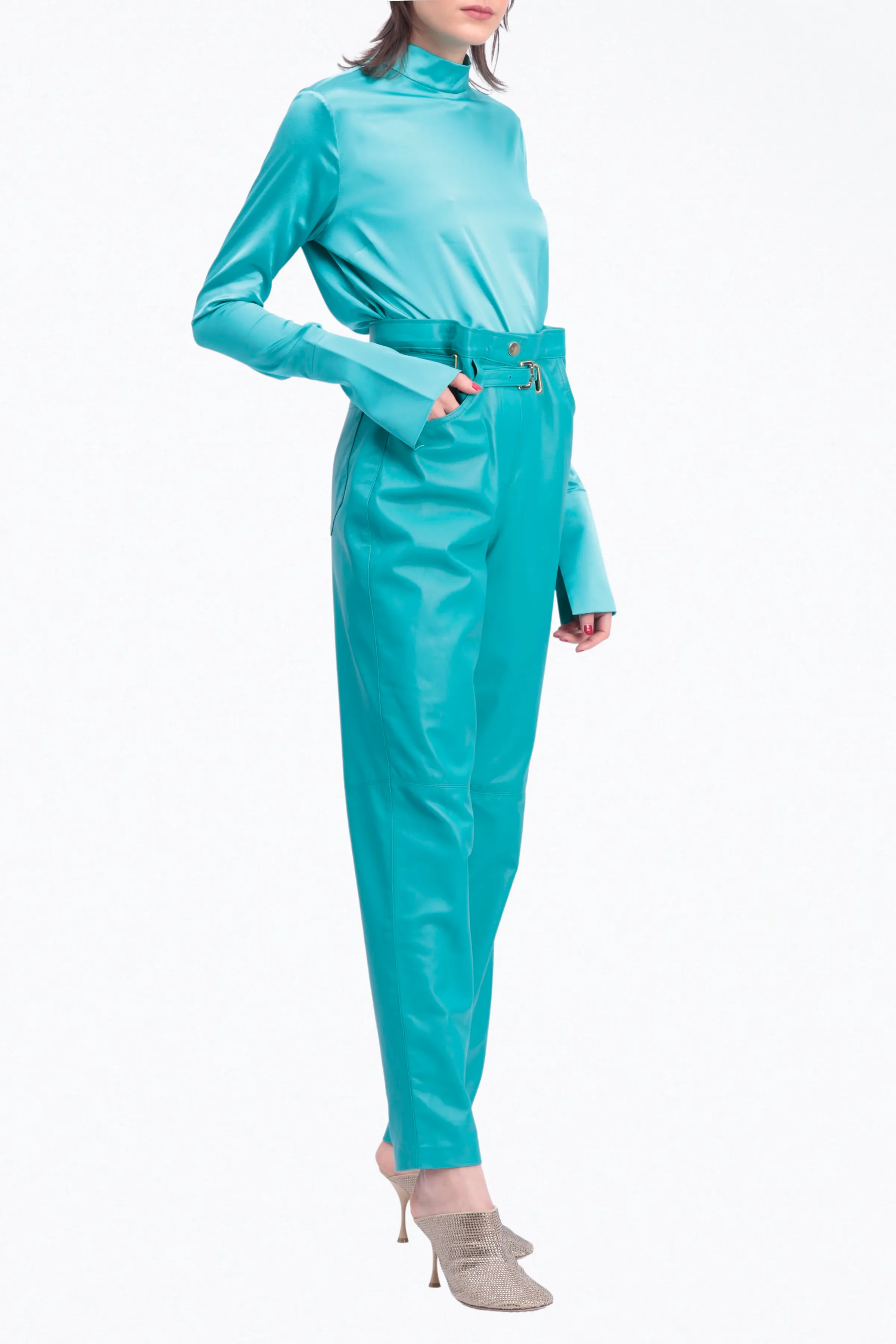 JOCELYN HIGH-RISE BELTED LEATHER PANTS