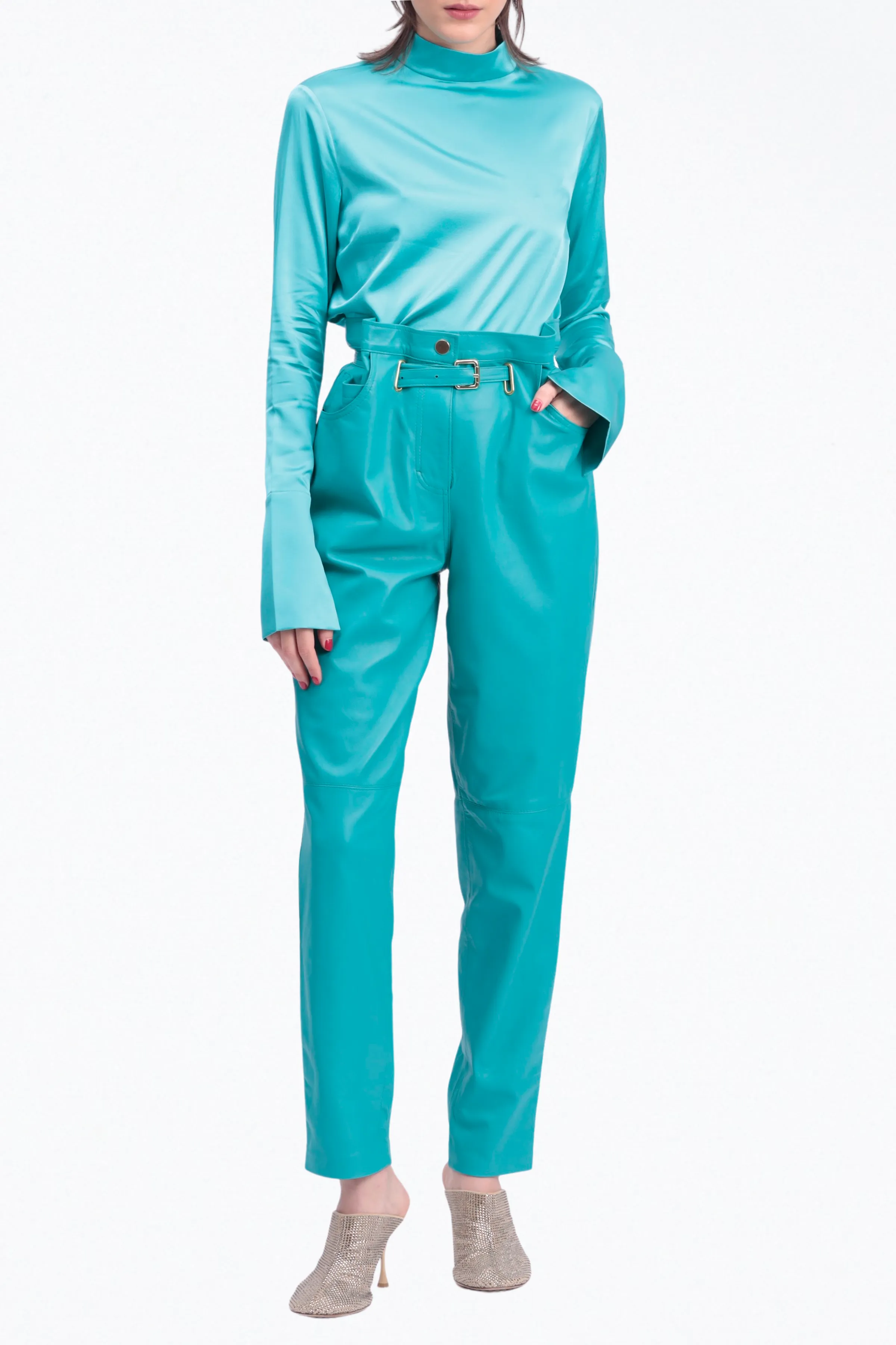 JOCELYN HIGH-RISE BELTED LEATHER PANTS
