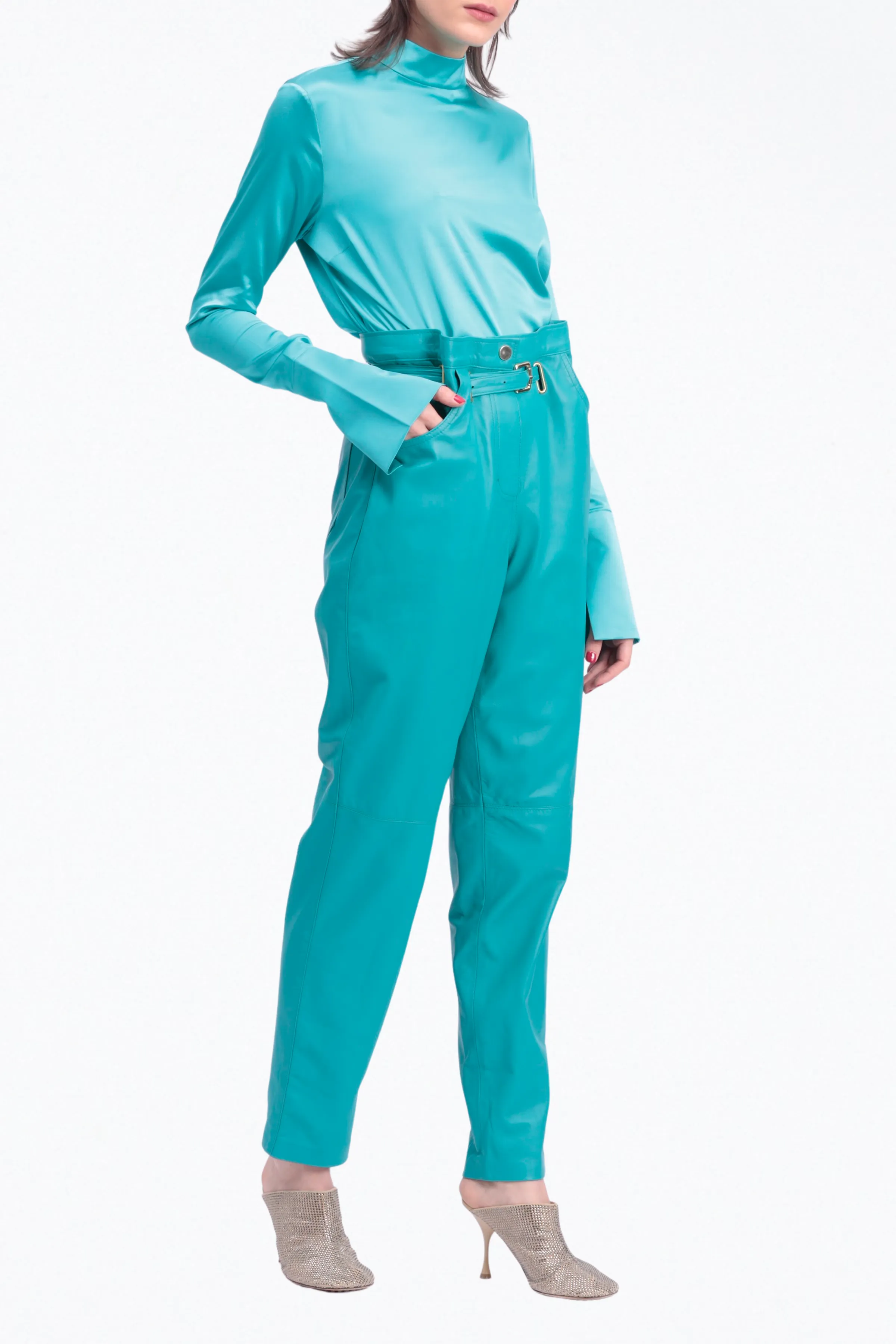 JOCELYN HIGH-RISE BELTED LEATHER PANTS