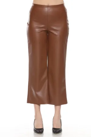 Joseph Ribkoff Chestnut Faux Leather Cropped Wide Leg Pants 244118