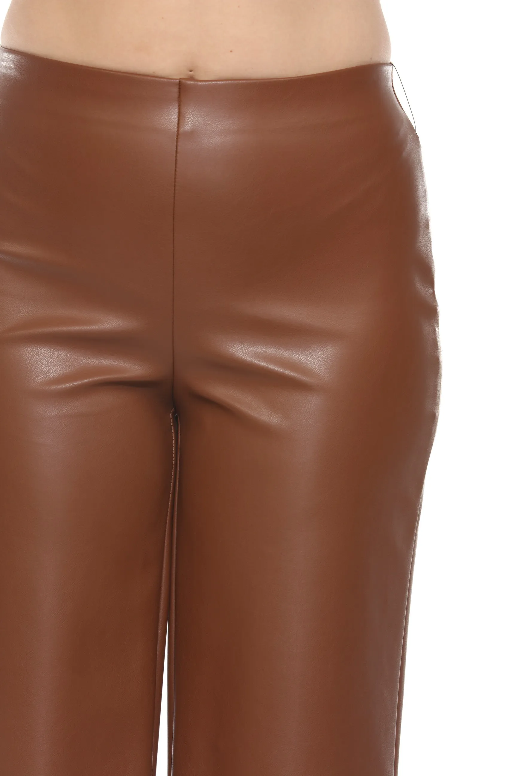 Joseph Ribkoff Chestnut Faux Leather Cropped Wide Leg Pants 244118
