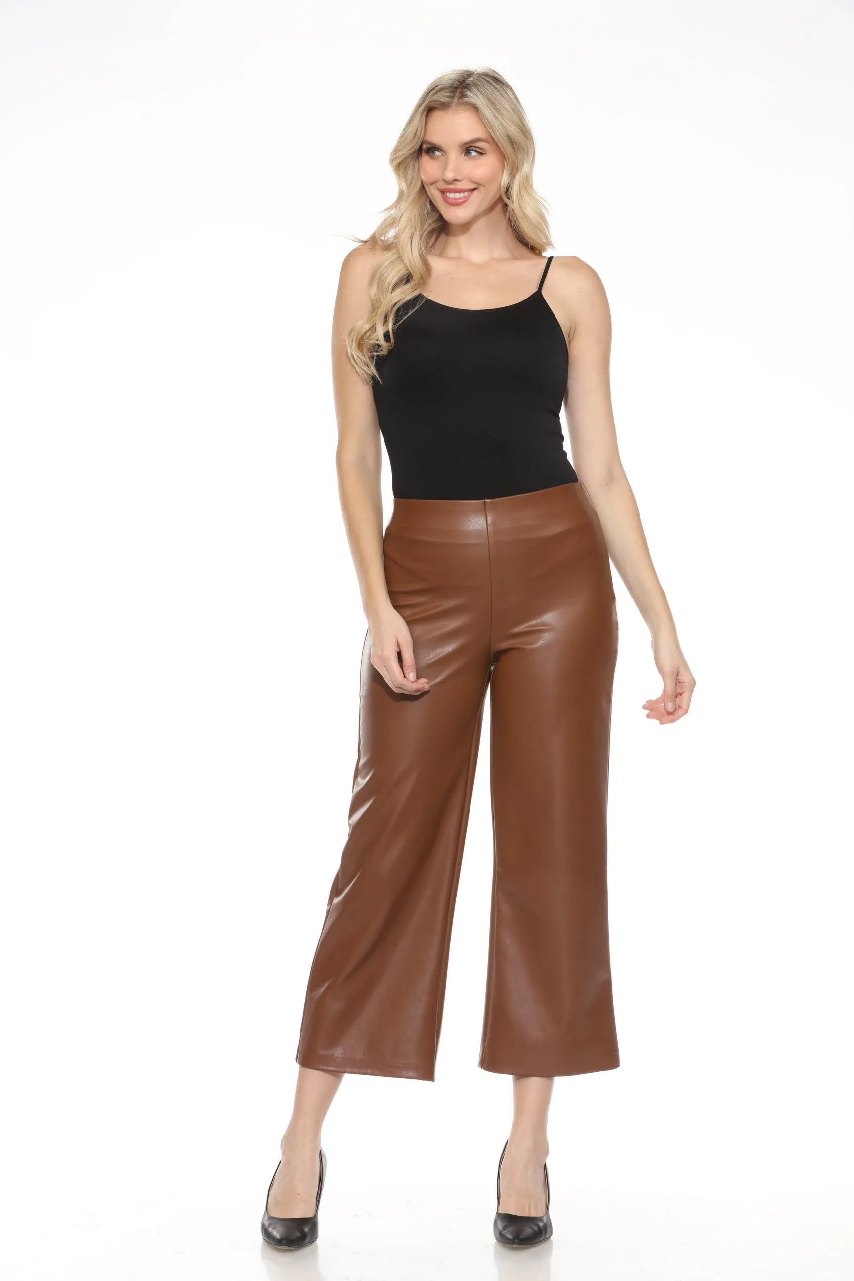 Joseph Ribkoff Chestnut Faux Leather Cropped Wide Leg Pants 244118