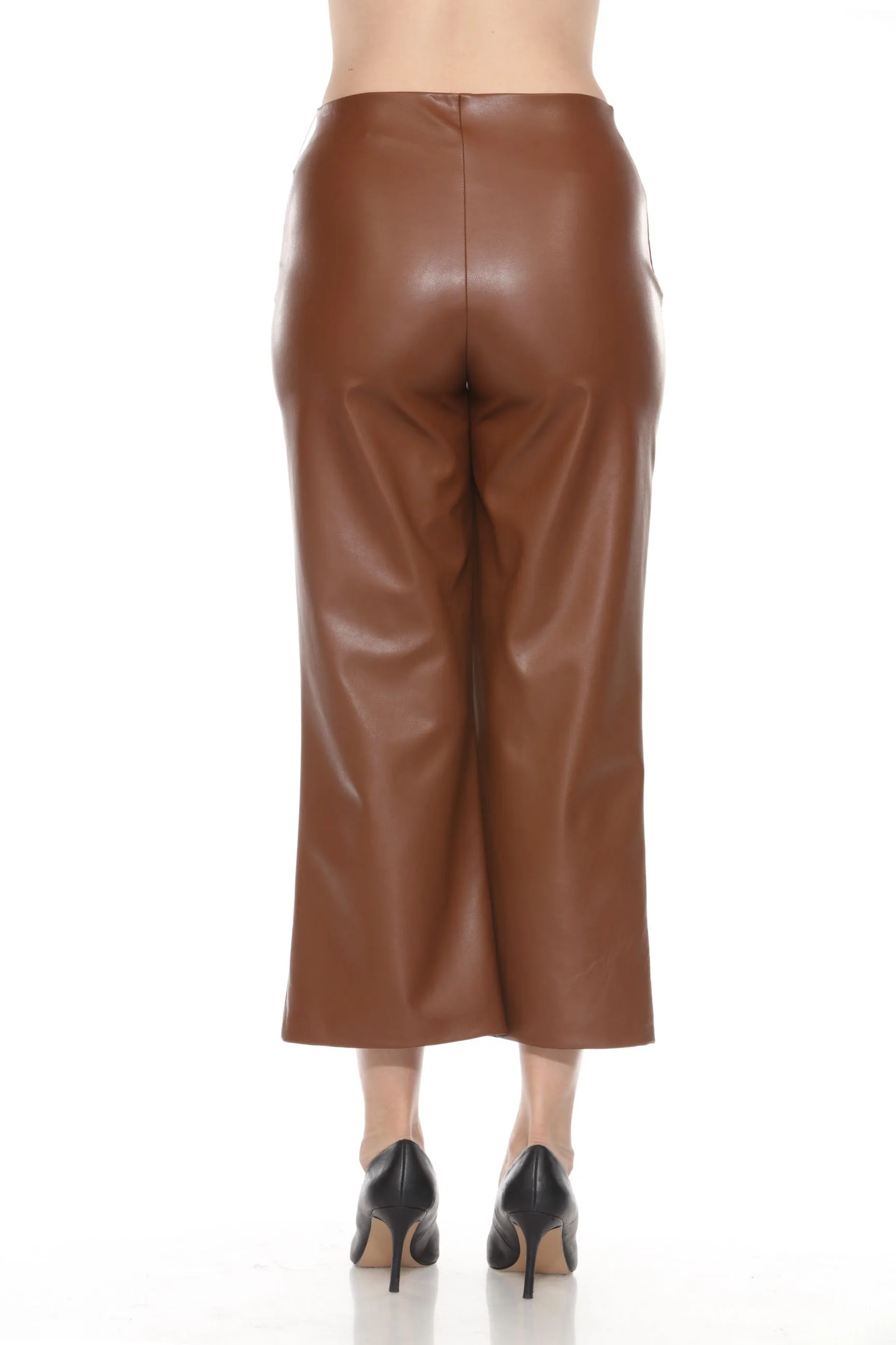 Joseph Ribkoff Chestnut Faux Leather Cropped Wide Leg Pants 244118