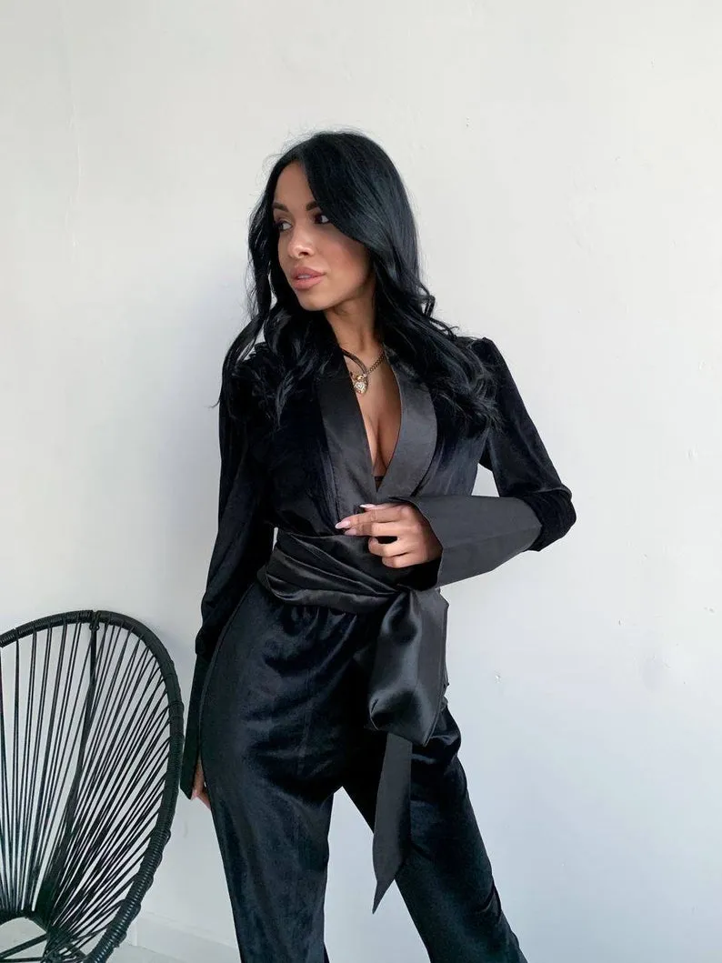 Lace Up Suits Patchwork Office Lady  Casual Jacket