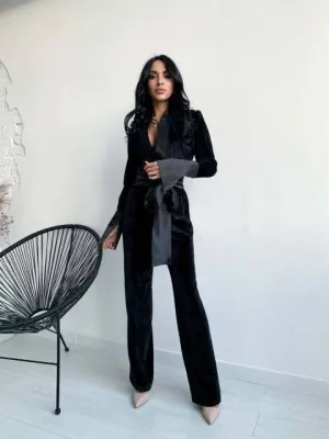 Lace Up Suits Patchwork Office Lady  Casual Jacket