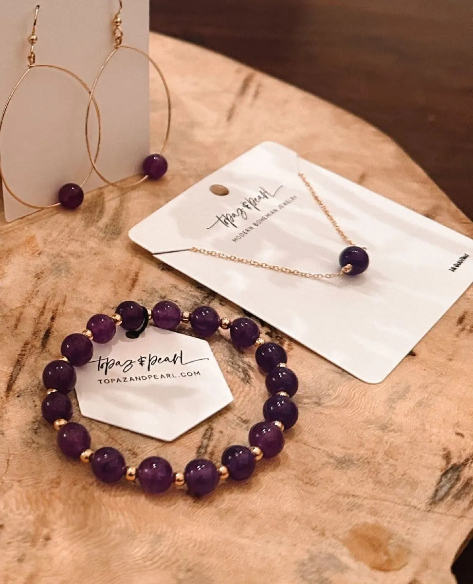 Large Bead Hoops Earrings Orchid Purple