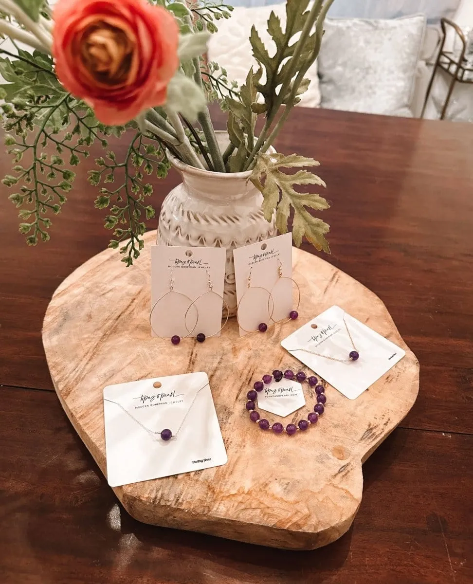 Large Bead Hoops Earrings Orchid Purple