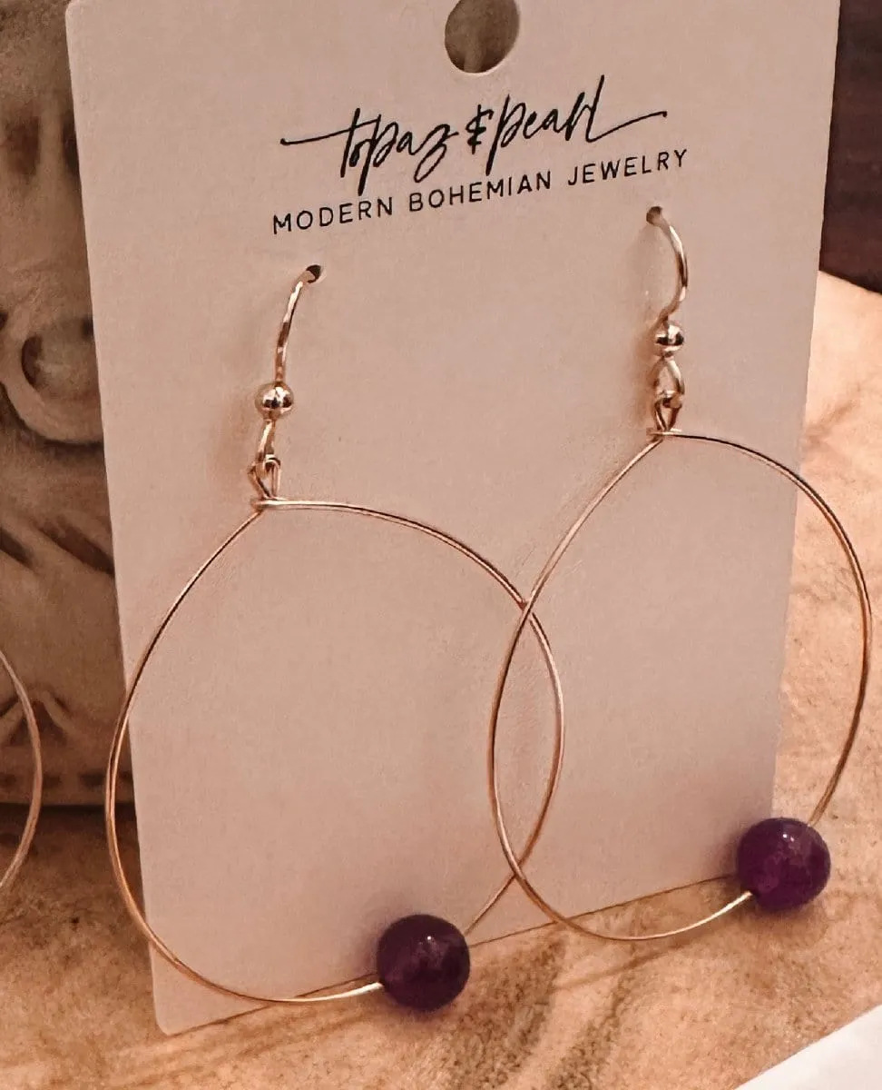 Large Bead Hoops Earrings Orchid Purple