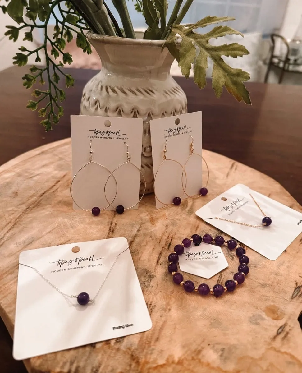 Large Bead Hoops Earrings Orchid Purple